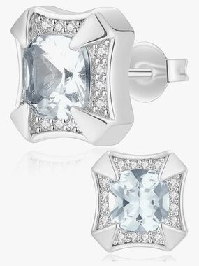 Silver Blue Crystal Stud Earrings - Elegant Women's Jewelry